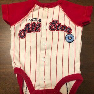Newborn Baseball Bodysuit "Little All Star" Red & White Pinstripe Onesie